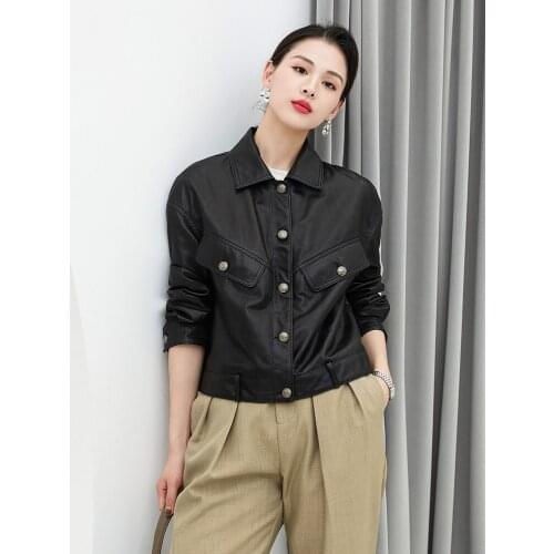 Leather jacket womens short 2020 leather motorcycle jacket slim little leather jacket