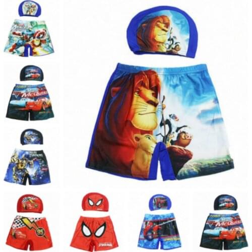 Baby Boy Swimwear Pants Kids Children Swimsuit Shorts Cartoon Pixar Cars Lion Printed Toddler Swimming Trunks Cap Sets