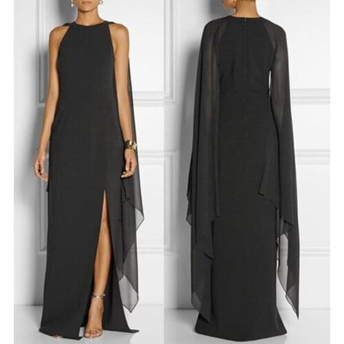 Summer Fashion Sexy Queen Fan Dress Women Bat Sleeve Chiffon Stitching Solid Color Maxi Dresses Slim O Neck Long Dresses