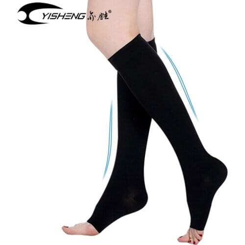 Findcool Shin Guard Medical Compression Leg Sleeve 20-30 mmHg Calf Shin Supports Open Toe