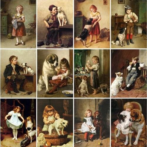 MomoArt 5D DIY Diamond Embroidery Child Rhinestone Picture Diamond Painting Girl Portrait Diamond Mosaic Dog Home Decor Gift