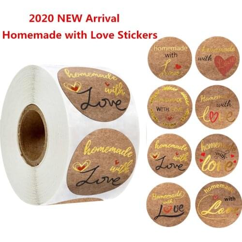 Multiple New Kraft Gold Foil Homemade with Love Stickers Seal Labels 500pcs Scrapbooking for Handmade Custom Baked Gift Decor