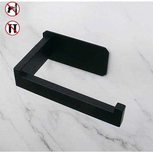 Adhesive Toilet Paper Holder 304 Stainless Steel Black Roll Holder Wall Mounted Bathroom Tissue Hanger WC Paper Holder Free Nail
