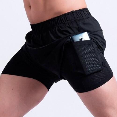 Cross-Border New Elastic Quick-Mock Two-Piece Gym Training Track Field Jogging Shorts Two Layers workout gym running shorts