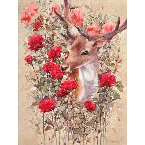 Deer Fower Rose Diamond Painting Round Full Drill Floral Animal Nouveaute DIY Mosaic Embroidery 5D Cross Stitch Home Decor Gifts