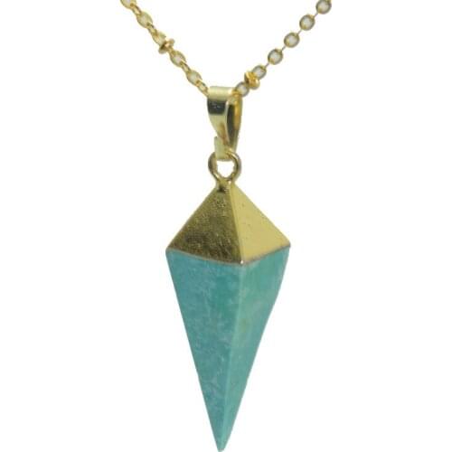 Blue Green Marble Natural Stone Pendant Gem Necklace gold point rhombus Jewelry necklace howlite healing pendant necklace girl
