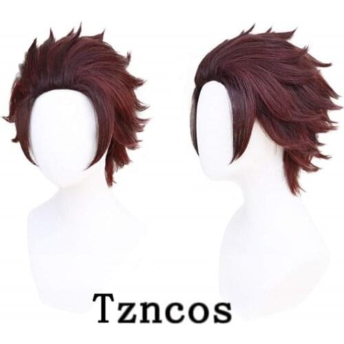 Tzncos Layered Brown Cosplay Wig Short Christmas Wig Heat Resistant Synthetic Hair