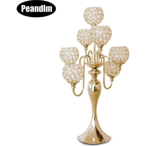 PEANDIM 7-arms Gold Silver Crystal Candelabra Wedding Table Centerpieces Party Christmas Candle Holder Home Candlestick 4pcs