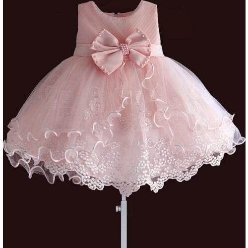 Birthday Toddler Baby Girls Baptism Dress Christams Costumes Newborn Kids Princess Christening Dresses with Pearls Bow pink