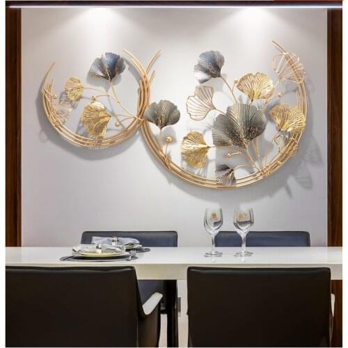 Modern Wrought iron Ginkgo Leaf Wall Hanging Ornament Home Livingroom Wall Sticker Crafts Entrance Hallway Wall Mural Decoration