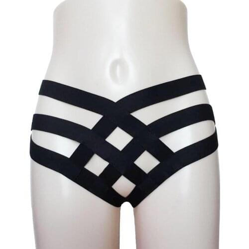 Sexy Ladies High Waist Tight Fit Strappy Bondage Thongs Hollow Out Black Women Knickers Punk Wild Fantasy Underwear Lingerie
