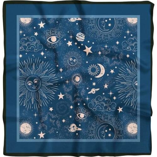 Fashion Navy Blue Moon Pattern Bandana Unisex Scarf Headscarf Wrist Wrap Magic Square Kerchief Print Hair Accessories