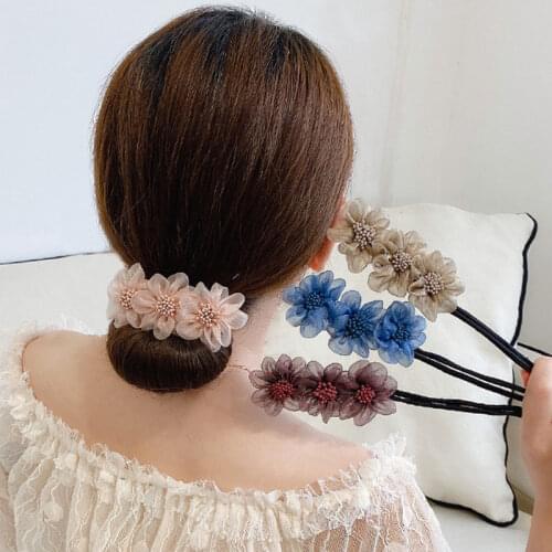 Chic Vintage Three Flower Hairpin Bun Hairstyle Hair Stick Women Elegant Hair Scrunchies Flower Hair Maker Tool Hair Accessories