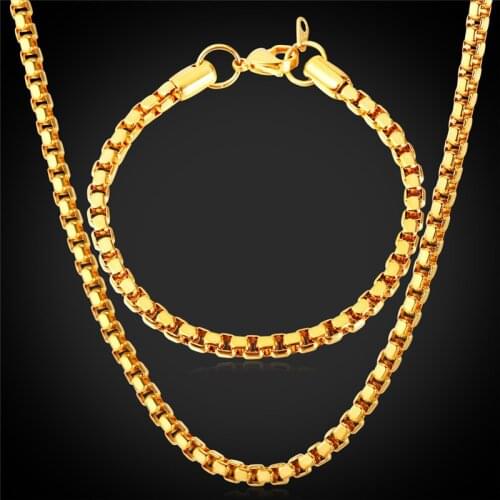 Jewelry Box Chain Bracelet Necklace Set Cool Item 5MM 55CM 21CM Hot Sale Trendy Men Gold Color Jewelry Set GNH1148