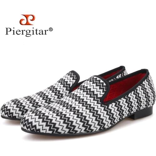 Piergitar 2019 new Summer style wave stripe men hemp shoes British style handmade men smoking slippers mens casual flats