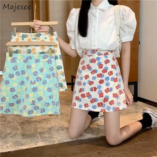 Skirts Women Printing Vintage Ulzzang Chic Casual Students Lovely A-line Fashion Mini Stylish Girlish Empire Streetwear Lace New