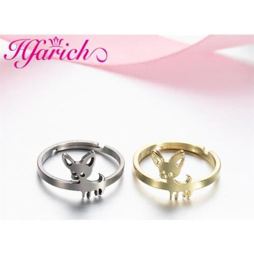 Women Stainless Steel Animal Rings Fashion Cute Gold Cat Dog Butterfly Deer Finger Ring Jewelry For Girl Party Daily Adjustable