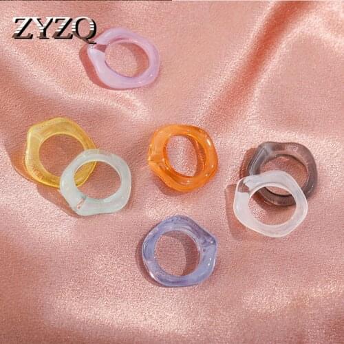 ZYZQ Summer New Sweet Candy Colors Resin Ring For Women Acrylic Beaded Rings Romantic Valentines Day Gift Jewelry Wholesale
