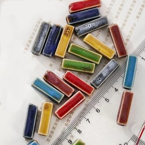 10 PCS 24x8mm Rectangle Ceramic Beads Porcelain Loose Beads DIY Handmade Spacer Hole Beads For Jewelry Making