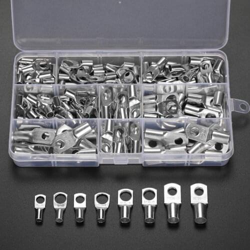 100/60Pcs SC Bare Crimp Terminals lug Tinned Copper Lug Ring Electrical Wire Connectors Cable Splice Terminal Kit Assortment