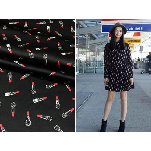 19mm Heavyweight Silk Stretch Satin Fabric New Black Bottom Lipstick Printed Elegant Dress Clothing Cloth
