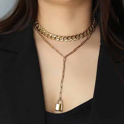 4mm Gold Color Stainless Steel Rolo Box Chain Round Elizabeth Lock Pendant Y Necklace for Women Girls Adjustable DDNM34