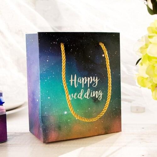 5pcs 18*15*8.5cm Fashion Gift Paper Bag Candy Chocolate Small Gift Box HAPPY WEDDING Stuff Carrier Holder Star Sky