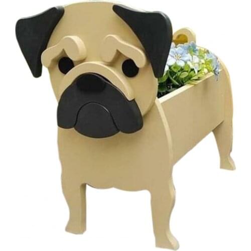 50%HOTEco-friendly Flower Pot Cartoon Shape Wood Dog Plant Pot Ornament Decor for Home
