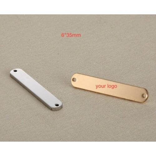 50pcs 6*35mm Rectangle Necklace Pendant With 2 Hole Custom Stainless Steel Charm-Customized Charm Engrave Laser your own logo