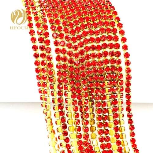2mm/2.5mm/2.8mm/3.0mm/4.0mm 5yard/pack High quality Gold bottom Red Rhinestone Chain DIY Accessories