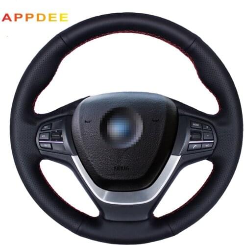 Handsewing Black Artificial Leather Steering Wheel Covers for BMW F25 X3 2011-2015 F26 X4 2014-2016