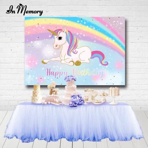 InMemory Unicorn Party Backdrops Bokeh Glitter Little Stars Rainbow Girl Baby Shower 1st Birthday Photography Backgrounds