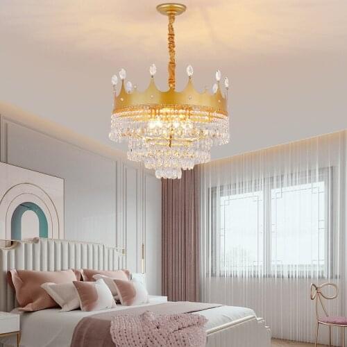 French Crown Crystal Chandelier Light Luxury Childrens Room Princess Room Golden Black Restaurant Living Room Lighting