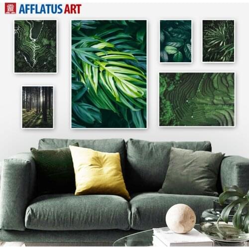 Monstera Big Leaf Forest Terraced Field Wall Art Canvas Painting Nordic Posters And Prints Wall Pictures For Living Room Decor
