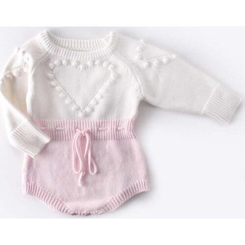 2020 Autumn Winter Baby Clothing Newborn Infant Baby Girls Boy Knitted Bodysuits Heart Sweater Jumpsuits Warm Elastic Band Tops