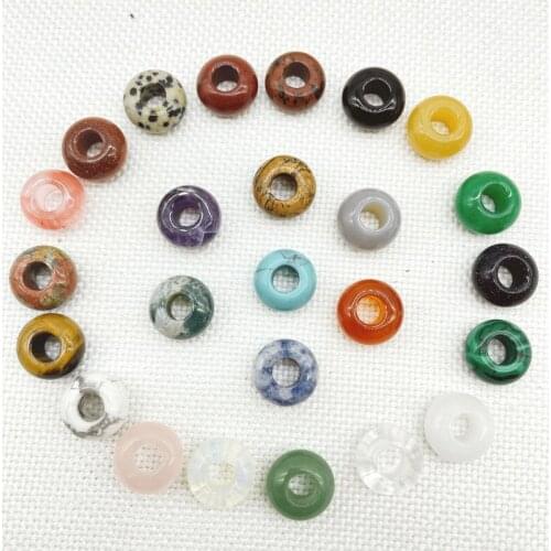 2Pcs Natural Stone Quartz Crystal Round Shape Big Hole Beads Pendant For Jewelry Making Necklace Earrings Bracelet Accessories