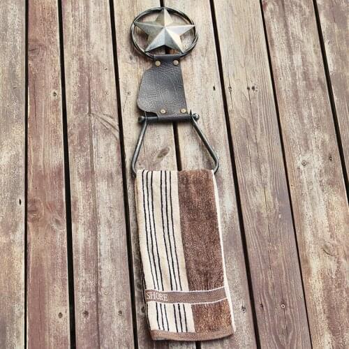 Personalized leather / iron art -western decoration handkerchief towel holder scarf rack hanging ring home accents cowboy style