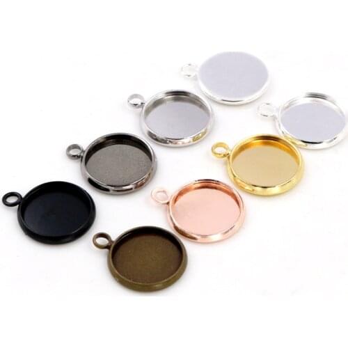 Brass Material 20pcs/lot 10mm 12mm Inner Size 8 Colors Plated One Loops Style Cabochon Base Cameo Setting Charms Pendant Tray