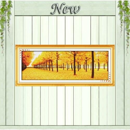 Forest Golden autumn maple scenery painting Cross Stitch DMC 14CT 11CT Counted printed on canvas Embroidery sets Needlework kits