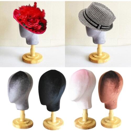 21.26inch Hair Wigs Extension Making Hats Caps Display Velvet Cork Block Mannequin Head Model with Wood Stand