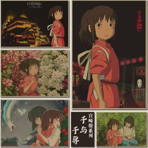 Miyazaki Hayao Animation Spirited Away Retro Poster Vintage Poster Wall Decor for Home Bar Cafe Forkid Room Cuadros
