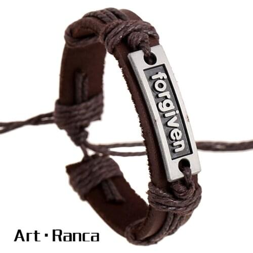 Fashion Handmade Foriven Alloy Braided Cowhide Simple Bracelet for Men and Women