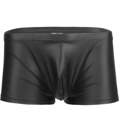Soft Latex Fetish Boxer Shaping Underpants Bulge Pouch Sexy Bottom Underwear Mens Erotic Leather Lingerie Short Pants For Sex