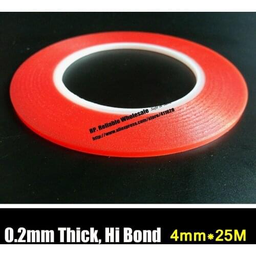RP Reliable (0.2mm Thick), 4mm*25M Strong Clear Double Sided Adhesive Tape with Red Film for iphone Xiaomi Huawei Screen Battery