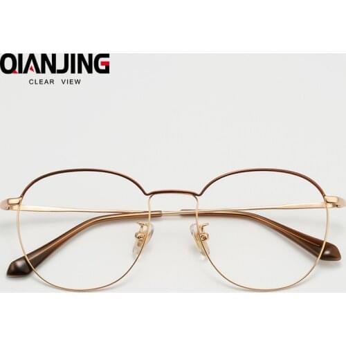 QianJin Pure Titanium Spectacle Frame Women Vintage Eyeglasses Men Computer Optical Retro Eye Glasses For Female Male Clear Lens
