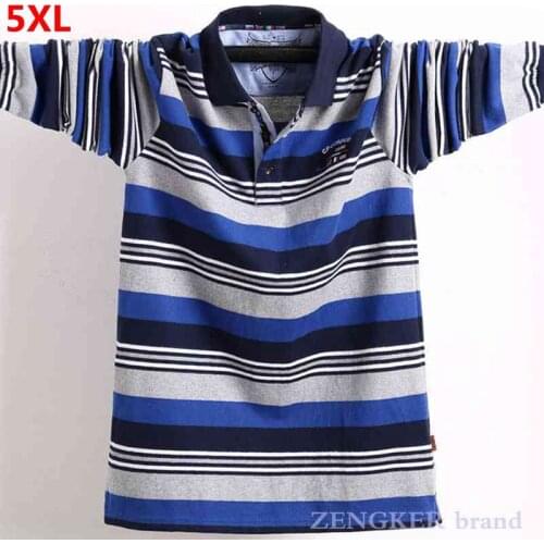 Autumn plus size striped POLO shirt male fashion extra large Paul lapel loose long-sleeved T-shirt men 5XL 4XL 3XL