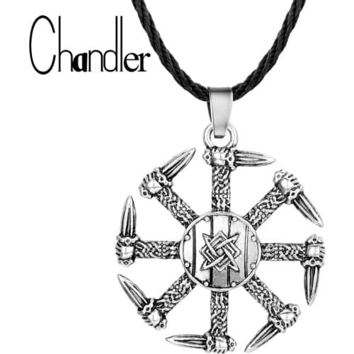 Chandler Sword Kolovrat Necklace For Women Mens Viking Runes Norse Ornament Colier For Viking Handmade Pagan Mulet Jewelry