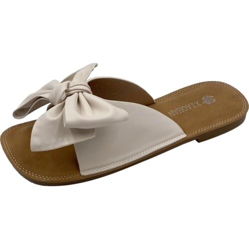 Slippers Women Summer New Fashion Sandal Beach Slides Dot Cloth Bow Slip on Flats Shoes Comfortable Soft Open Toe Shoes Women