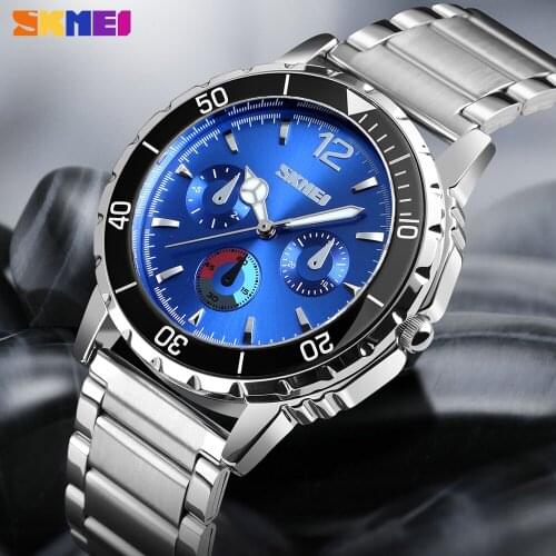 SKMEI Fashion Mens Watch Luxury Quartz Wristwatch Waterproof Stainless Steel Business Wristband Quartz Watches Montre Homme