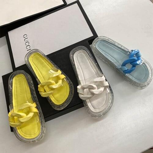 Crystal Jelly Slippers Womens Summer Outdoor Slippers 2021 Fashion New Flat Non-Slip Transparent Sandals And Slippers